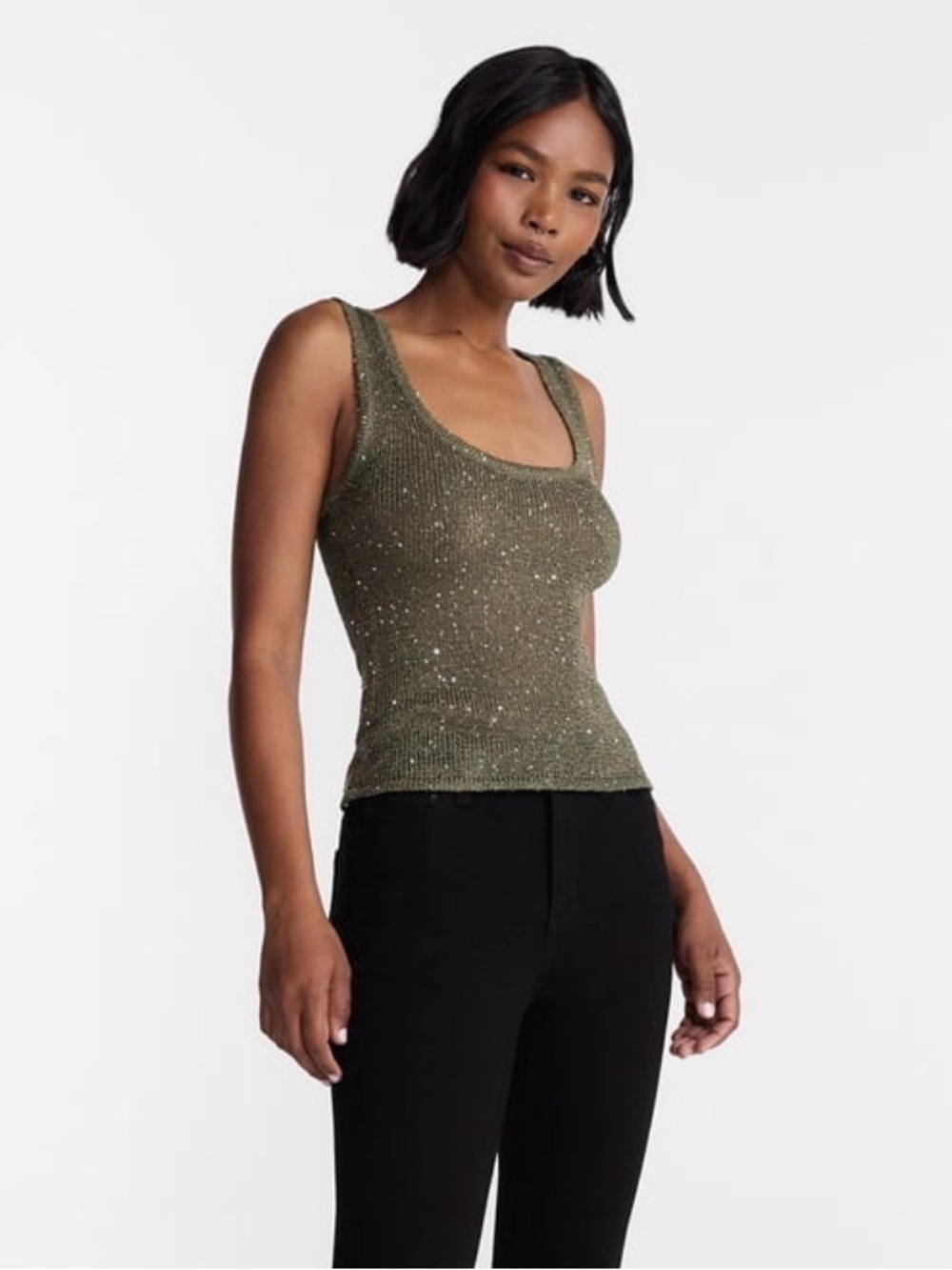 No Boundaries Olive Sparkle Ribbed Tank
